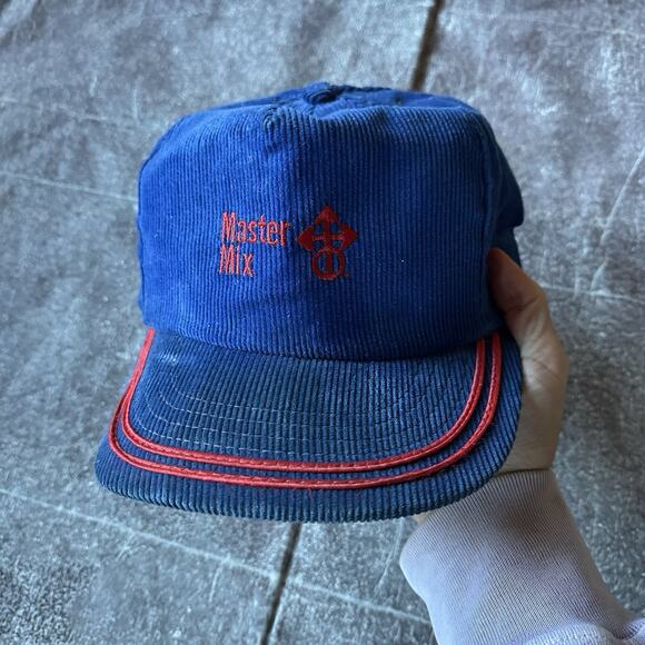 Men's Vintage 80s Master Mix Feed Farming Blue Corduroy Trucker Snapback Hat Cap - Picture 1 of 6